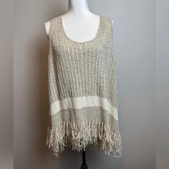 NWTs Lane Bryant Top Womens Plus 22/24 Beige Open Knit Tank Boho Casual Ladies - Picture 1 of 14